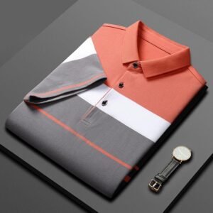 Men's High-End Cotton Striped Polo Shirt – Light Business Casual T-Shirt