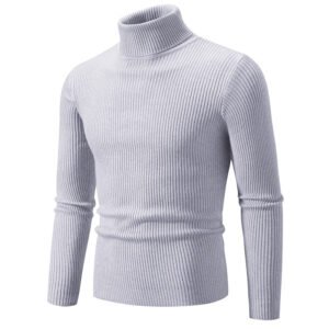 Retro Simple Solid Color Turtleneck Knit Sweater – Slim Fit Casual Men's Base Layer