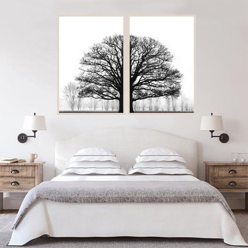 Black and White Winter Trees – Modern Sofa Background Wall Decorative Painting