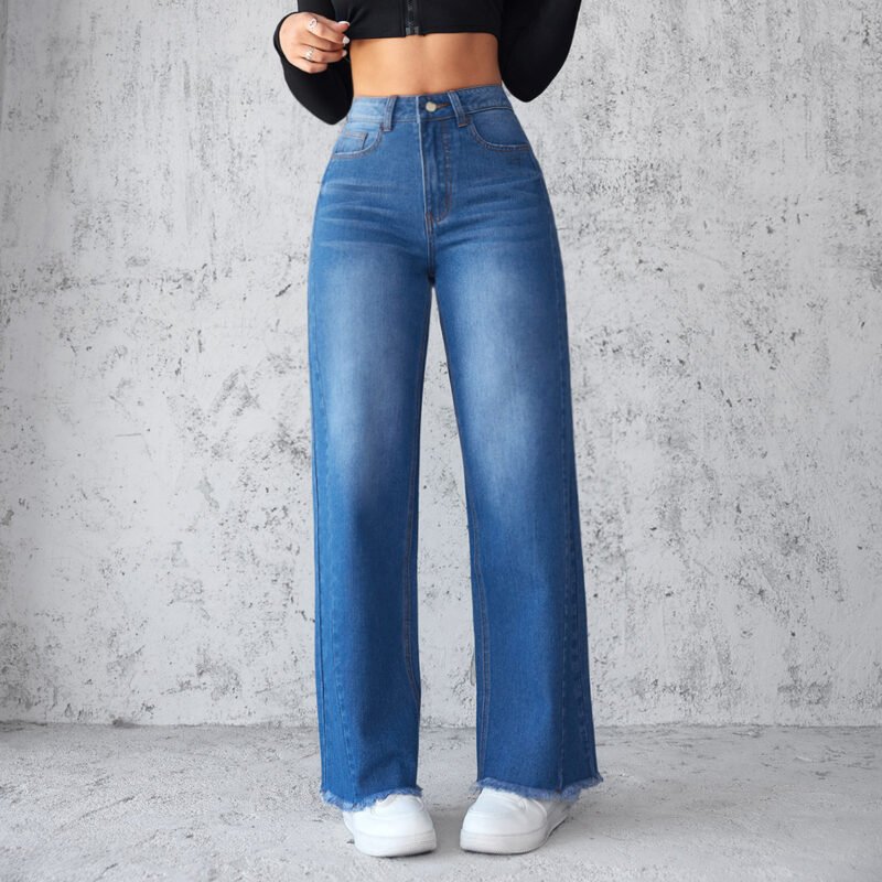 Fashion Straight Wide-Leg Jeans | Casual High-Waist Non-Elastic Women's Clothing