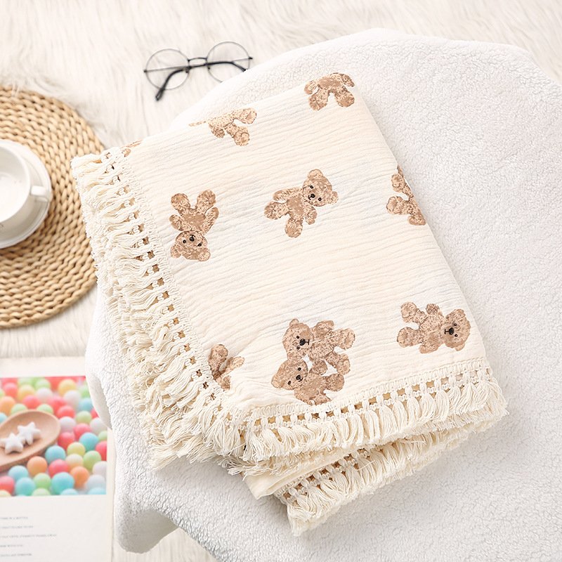 Soft Cotton Tassel Baby Stroller Blanket - Cozy & Stylish Baby Blanket
