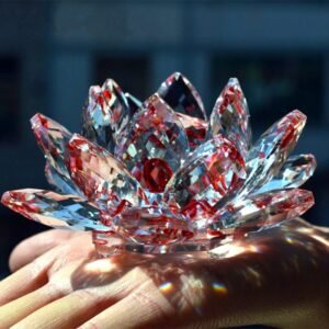 80mm Quartz Crystal Lotus Flower Crafts – Feng Shui Glass Paperweight, Home & Wedding Party Decor Gifts