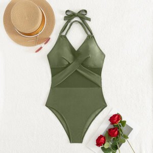 New Fashion One-Piece Swimsuit - Solid Color Elegant Swimwear