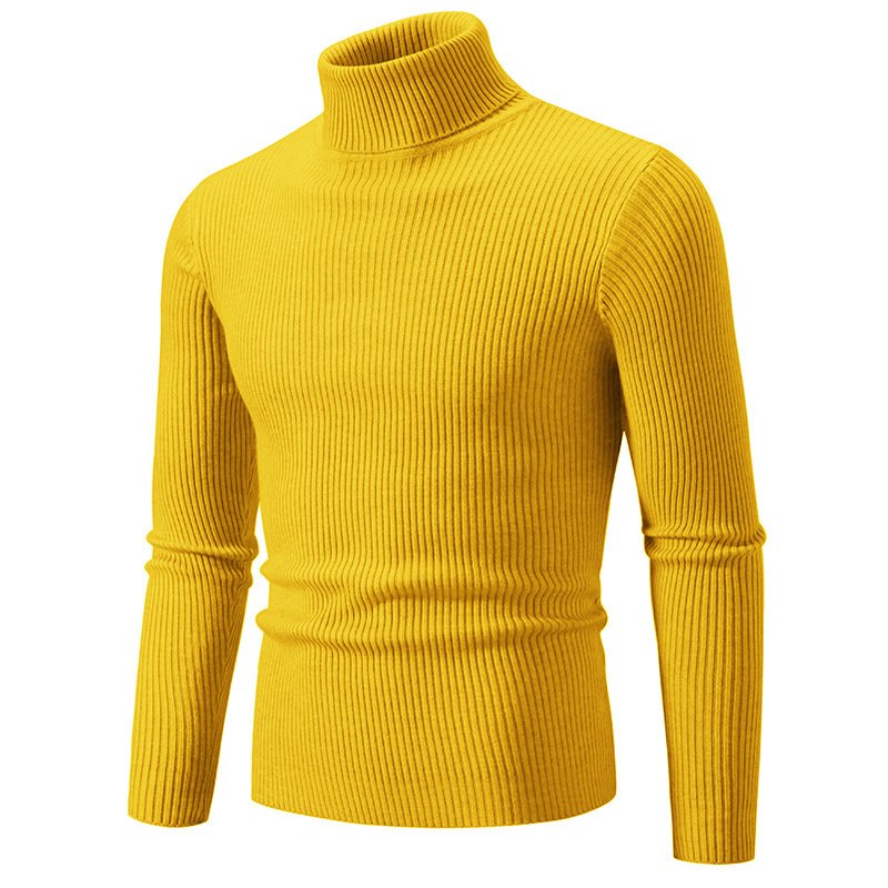 Retro Simple Solid Color Turtleneck Knit Sweater – Slim Fit Casual Men's Base Layer