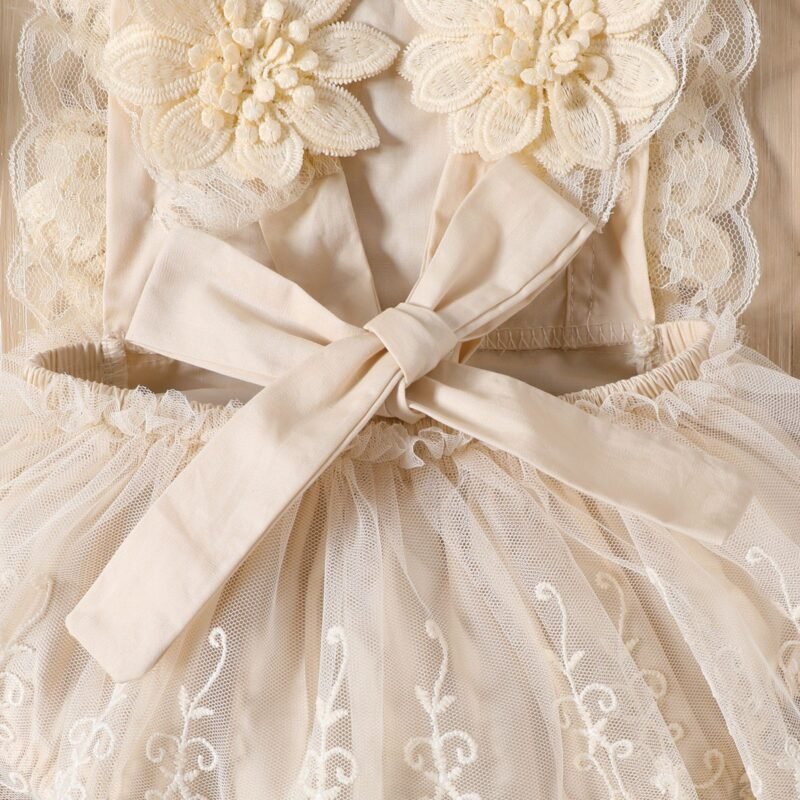 Romper Lace Vest One-Piece with Flower Hair Band – Elegant Baby Girl Outfit Se
