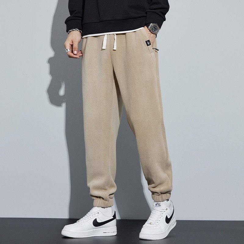 Thickened Outer Wear Loose Double-Sided Velvet Ankle-Tied Sports Pants for Men