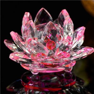 80mm Quartz Crystal Lotus Flower Crafts – Feng Shui Glass Paperweight, Home & Wedding Party Decor Gifts