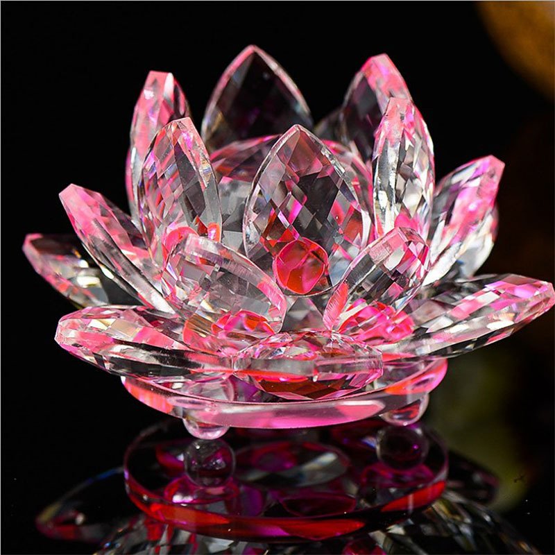 80mm Quartz Crystal Lotus Flower Crafts – Feng Shui Glass Paperweight, Home & Wedding Party Decor Gifts