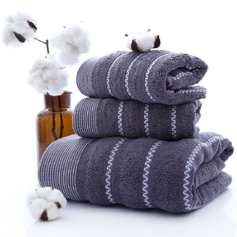 Embroidery Cotton Three-Piece Towel Set – Thickened Veneer Cloth Hotel-Quality Bath Towels