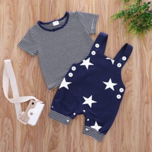 Baby Round Neck Top & Star Overalls Set – Adorable Baby Outfit for Boys and Girls