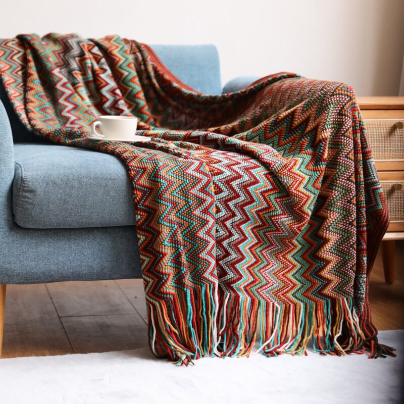 Bohemian Sofa Blanket – Cross-Border Knitting Blanket for Office Nap and Cozy Comfort