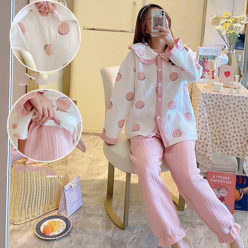 Maternity Winter Air Cotton Pajamas - Zipper Confinement Clothing