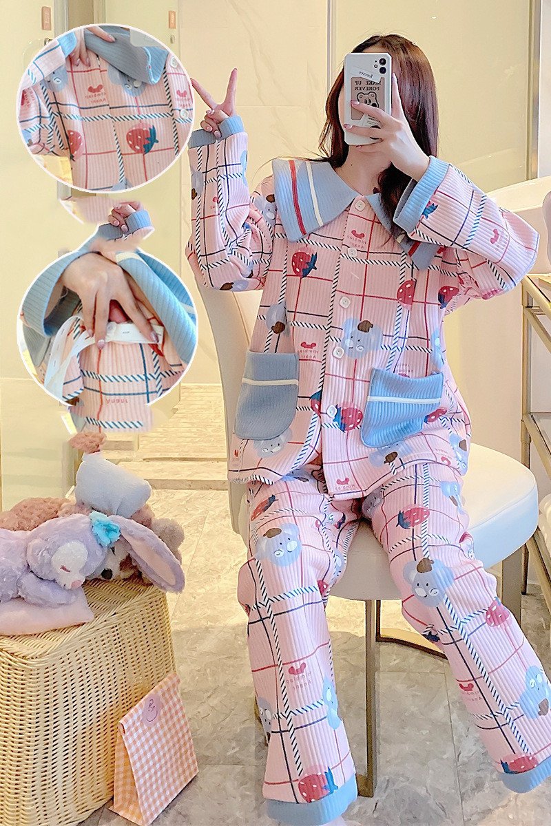 Maternity Winter Air Cotton Pajamas - Zipper Confinement Clothing
