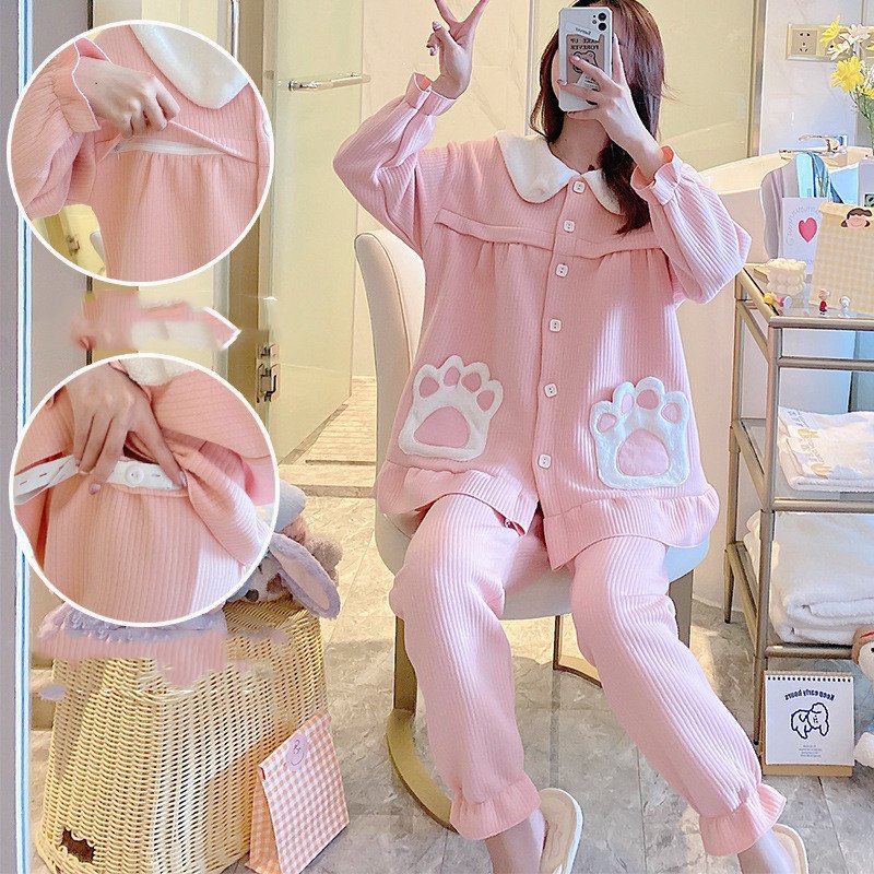 Maternity Winter Air Cotton Pajamas - Zipper Confinement Clothing