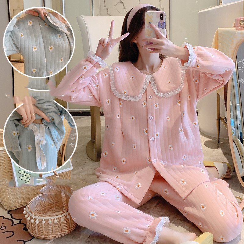 Maternity Winter Air Cotton Pajamas - Zipper Confinement Clothing