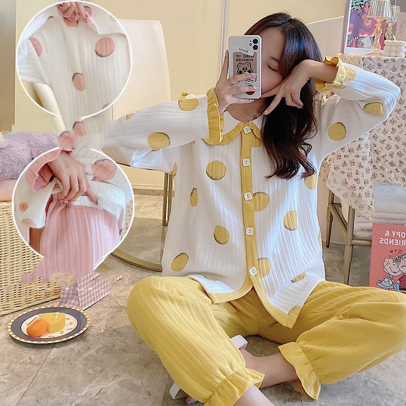 Maternity Winter Air Cotton Pajamas - Zipper Confinement Clothing