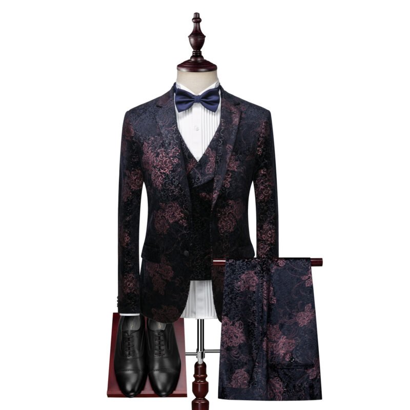 Velvet Printed Three-Piece Suit - Men's Business & Formal Suit
