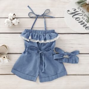 Jumpsuit & Denim Headband Two-Piece Set – Stylish & Comfortable Outfit for Girls