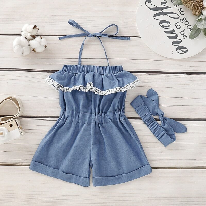 Jumpsuit & Denim Headband Two-Piece Set – Stylish & Comfortable Outfit for Girls