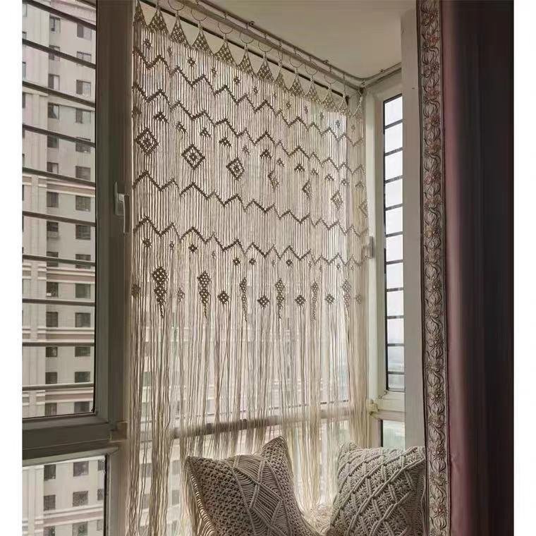 Finished Hoop Door Curtain – Bohemian Tapestry, Handwoven European Style Window Treatment
