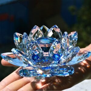 80mm Quartz Crystal Lotus Flower Crafts – Feng Shui Glass Paperweight, Home & Wedding Party Decor Gifts