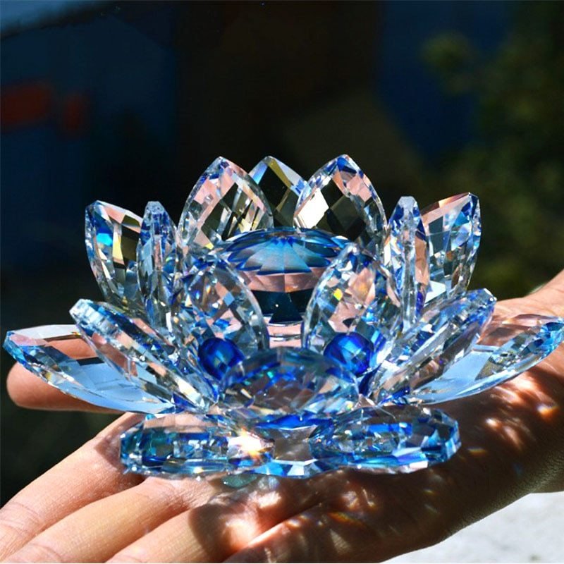 80mm Quartz Crystal Lotus Flower Crafts – Feng Shui Glass Paperweight, Home & Wedding Party Decor Gifts