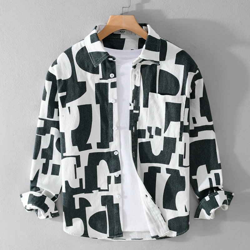 Geometric Contrast Color Stylish Long Sleeve Shirt – Trendy & Unique