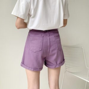 Trendy Purple Shorts- Women's High Waist Loose A-Line Wide Leg Pants