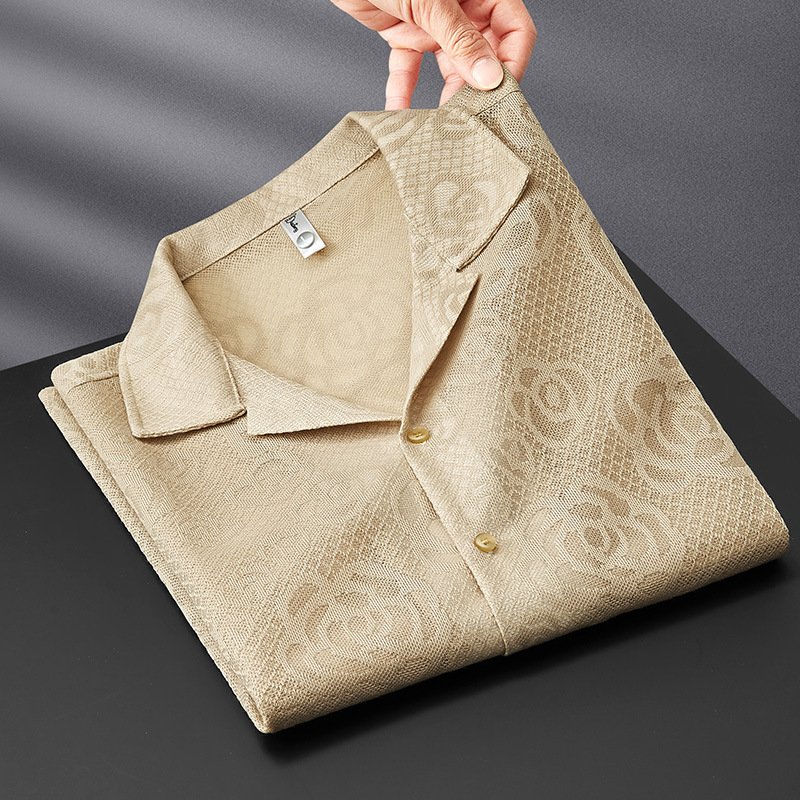 High-Grade Jacquard Pattern Knitted Shirt – Men's Short Sleeve Stylish Top