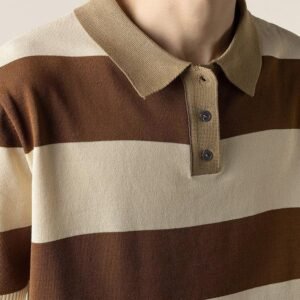 Knitted Polo Shirt – Casual Striped Short Sleeve for Men