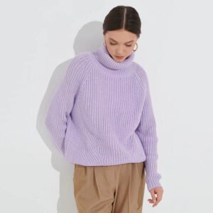 High Neck Thickened Turtleneck Sweater - Solid Color Casual Mid-Length Sweater for Women