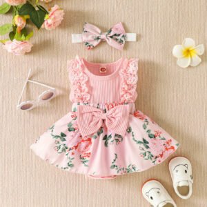 Flower Print Romper with Sleeve Stitching – Adorable and Stylish Baby Outfit