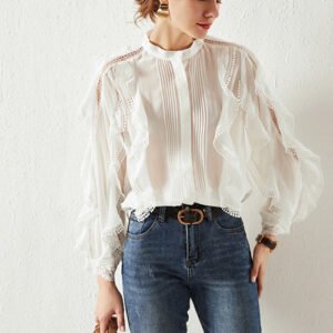 French Linen Elegant Wooden Ear Belly Covering Slimming Lace Shirt | Loose All-Match Women's Top