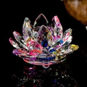 80mm Quartz Crystal Lotus Flower Crafts – Feng Shui Glass Paperweight, Home & Wedding Party Decor Gifts