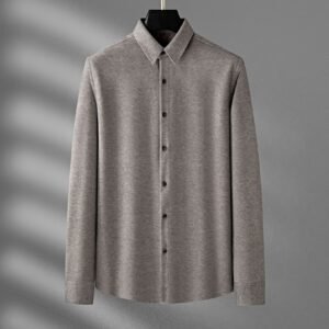 Khaki Thick Warm Woolen Long Sleeve Shirt for Men – Stylish & Cozy
