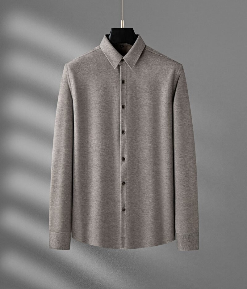 Khaki Thick Warm Woolen Long Sleeve Shirt for Men – Stylish & Cozy