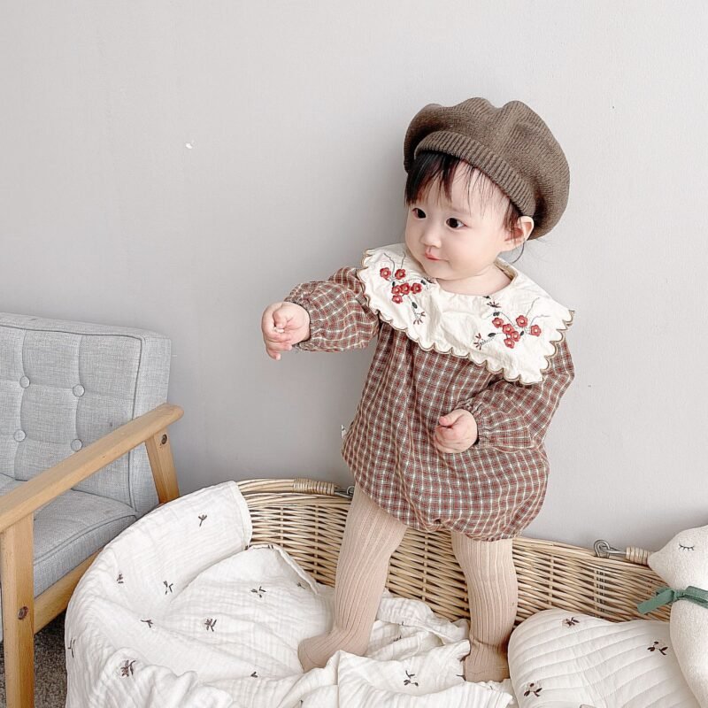Baby Flower Plaid Jumpsuit – Adorable Floral Checkered One-Piece Outfit for Infants