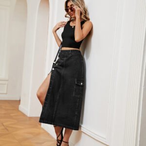 Half Elastic Denim Skirt for Women – Comfortable & Stylish