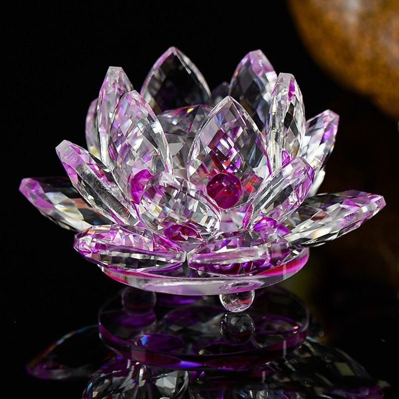 80mm Quartz Crystal Lotus Flower Crafts – Feng Shui Glass Paperweight, Home & Wedding Party Decor Gifts