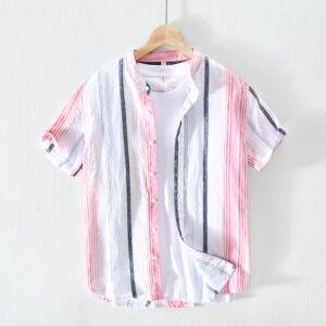 Linen Striped Short-Sleeved Men's Shirt – Loose and Comfortable Summer Style