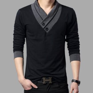 Men's V-Neck Long-Sleeved T-Shirt – Spring & Autumn Casual Wear