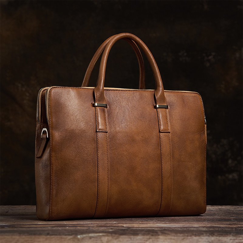 Vintage Tanned Leather Men's Handbag | First Layer Cowhide Business Bag