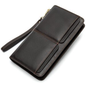 Business Double Pocket Men's Wallet - Long Genuine Leather Clutch with Multiple Card Slots