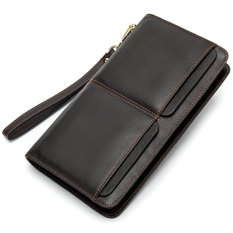 Business Double Pocket Men's Wallet - Long Genuine Leather Clutch with Multiple Card Slots
