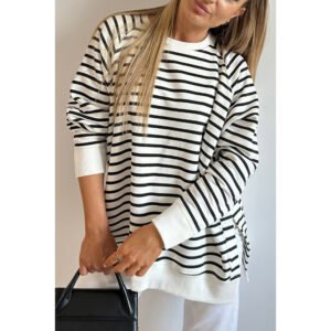 Striped Sweater Round Neck Pullover Top for Women - Stylish & Cozy Knitwear