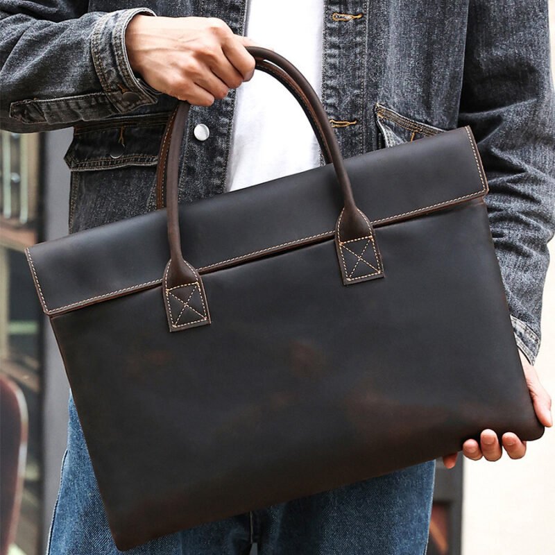 Genuine Cowhide Leather Men's Handbag - Thin & Portable, Stylish & Durable