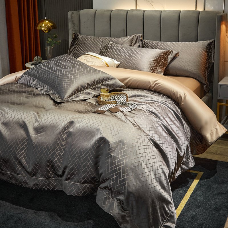 European-Style Luxury High-End Brocade Four-Piece Jacquard Bedding – Cotton Satin Quilt Cover and Bed Sheet Set