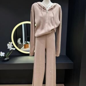 Hooded Cardigan Short Coat with Two-Piece Pants Set for Women | Stylish & Comfortable Loungewear