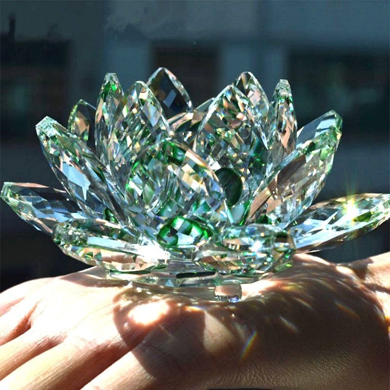 80mm Quartz Crystal Lotus Flower Crafts – Feng Shui Glass Paperweight, Home & Wedding Party Decor Gifts