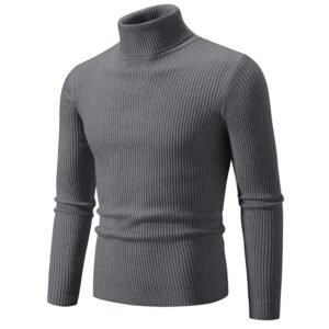 Retro Simple Solid Color Turtleneck Knit Sweater – Slim Fit Casual Men's Base Layer
